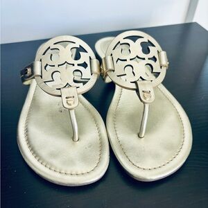 Tory Burch Sandals Miller Thong Spark Gold Size 9.5 Flip Flops Shoes